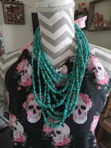 10 Strand Turquoise Chip Necklace Artisan - Picture 1 of 7