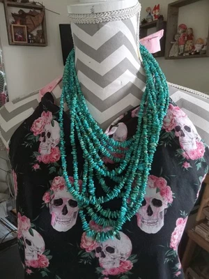 10 Strand Turquoise Chip Necklace Artisan - Image 1 of 4