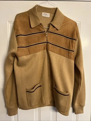 Montgomery Ward Estilo Grande Suéter Cuero Gamuza Chaqueta Para Hombre Cremallera Completa Años 70’s 60’s Foto 1 de 4
