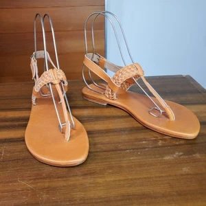 Elf Size 9.5 NEW Thong Sandals Handmade Brown Leather Braided Flats Non-Slip - Picture 1 of 9