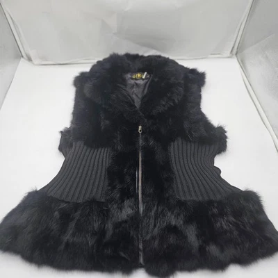 Chaleco de piel de conejo negro cintura ajustada talla L colección métrica para mujer Fa Foto 1 de 4