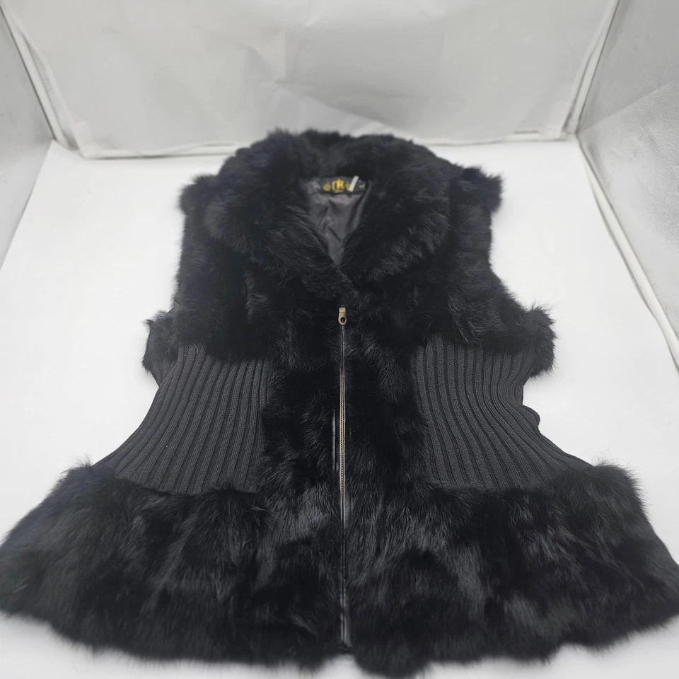 Chaleco de piel de conejo negro cintura ajustada talla L colección métrica para mujer Fa Foto 1 de 4
