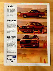 1984 Ford Mustang GT original magazine ad ACTION BECOMES REACTION