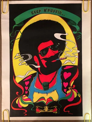 Original Vintage Poster Keep a Puffin Afro man smoking weed marijuana 1970s - Image 1 of 4