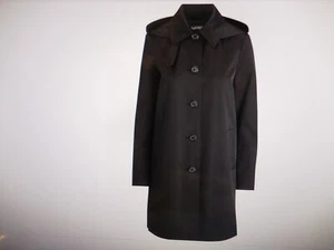 Women Ralph Lauren Hooded A-Line Raincoat Black Rain Coat Hooded Long Large J17 - Picture 1 of 4