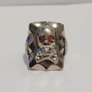 Vintage Rare 1940s Mexican Biker Ring Metals Skull Crossbones Fleur De Lis Sz.10 - Bild 1 von 9