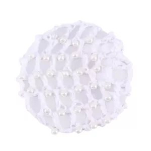 White Pearlised Bead Design Woven Crochet Ribbon Knot Hair Net Bun Holder Ballet - Picture 1 of 1