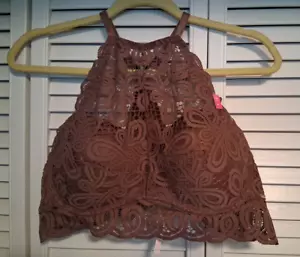 PINK Victoria Secret Brown Lacy Padded Push Up Bra Sz XL High Neck 50% off MSRP - Picture 1 of 8