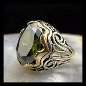 Men's Ring 925 Sterling Silver Handmade Jewelry Green Peridot Stone Size 7-14 - Picture 1 of 7