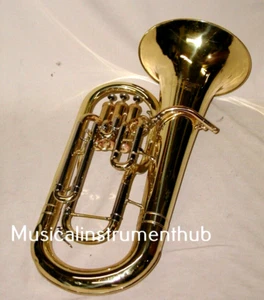 EUPHONIUM 3 VALVE OF PURE BRASS METAL IN GOLDEN POLISH + CUSHION CASE +FREE SHIP - Picture 1 of 3