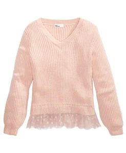 Epic Threads Big Girls Layered Look Lace Hem Sweater - Sparkle Pink - XL (16) - Picture 1 of 2
