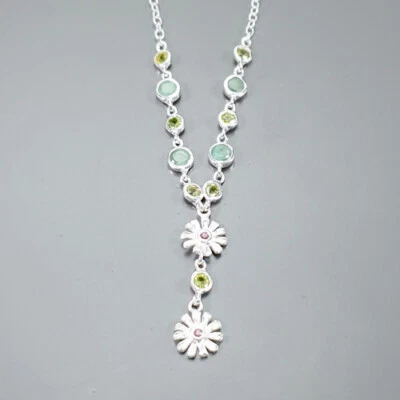 Fine Art Natural Peridot Necklace 925 Sterling Silver 18.5"/N22680 - Image 1 of 4