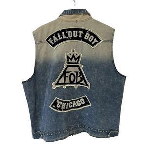 Fall Out Boy Save Rock & Roll Sleeveless Denim Vest Size 2XL Embroidered Patches - Picture 1 of 7