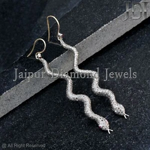 Genuine Pave Diamond Pink Ruby Snake Earrings 925 Sterling Silver Jewelry GIFTS - Picture 1 of 4