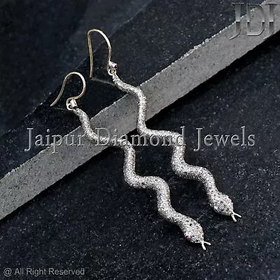 Genuine Pave Diamond Pink Ruby Snake Earrings 925 Sterling Silver Jewelry GIFTS - Image 1 of 4
