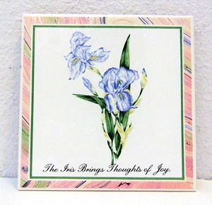 Russ Botanical Collection Ceramic Trivet Tile Floral Iris Made in Taiwan - Picture 1 of 5