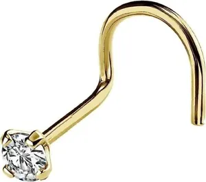Women 0.10Ct Round Moissanite Solitaire Piercing Nose Pin 14k Yellow Gold Plated - Picture 1 of 1