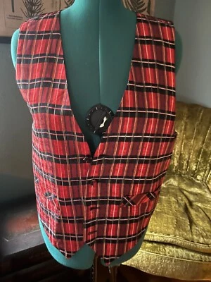 Chaleco Formal Traje Para Hombre Vintage Años 90 Rojo, Negro, Amarillo Tartán Foto 1 de 4