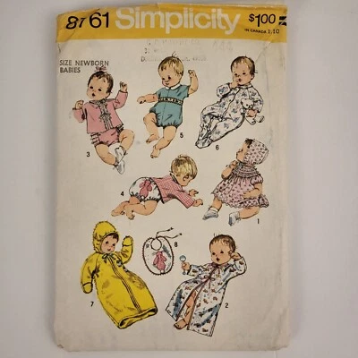 1970s Simplicity UNCUT Sewing Pattern 8761 Baby Layette Sz NB Dress Sacque - Image 1 of 2