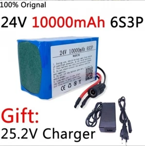 New Li-ion Battery 24V 6S3P 10Ah BMS electric XT60+DCPlug +25.2V charger - Picture 1 of 6