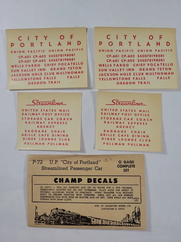 Champ Decals P-72 UP City of Portland Passenger Car  - Image 1 of 1