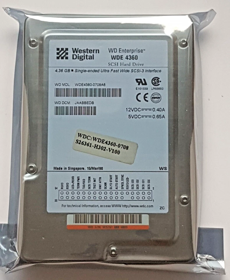 4.36 GB WD Enterprise WDE4360-0708A6 Ultra-160 SCSI 7200 RPM 80-Pin HDD 3.5" New - Image 1 of 1