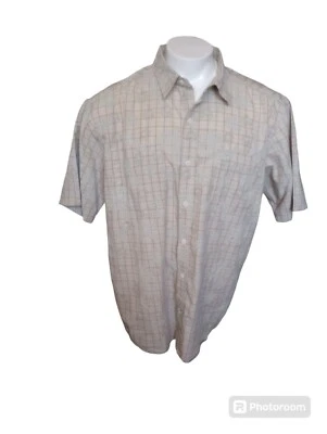 REI Mens XL Floral Plaid Short Sleeve Button Pocket  Hawaiian Preppy Shirt Tan - Image 1 of 4