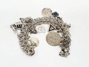 Vintage JB Sterling Silver Large Heavy Quadruple Link 15 Charm Bracelet 7.5" 64g - Picture 1 of 12