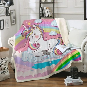 Unicorn Blanket Single Double Size Fleece Sherpa Coverlet Lamb Cashmere Sofa Bed - Picture 1 of 13
