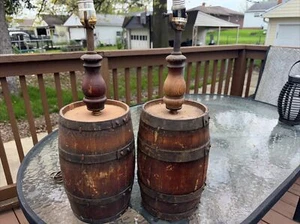 2 Vintage Whiskey Barrel Wooden Keg Lamps - Picture 1 of 1