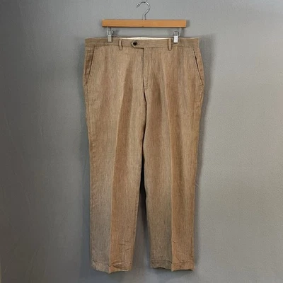 Pantalones de vestir Enzo Tovare beige de lino para hombre talla 38x29 con puños Italia frente plano Foto 1 de 4