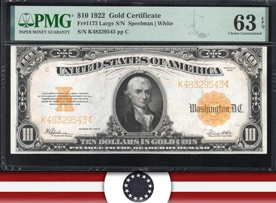 1922 $10 GOLD CERTIFICATE PMG 63 EPQ Fr 1173 29543 - Image 1 of 3