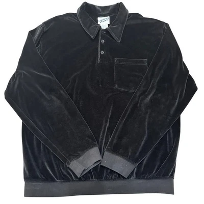 Camisa polo masculina grande vintage Irvine Park veludo preto retrô anos 70 anos 80 estilo mafioso - Imagem 1 de 4