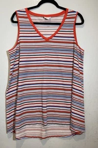 Lularoe Tunic Tank Top Size L Red White Blue Striped Picnic Beach Americana - Picture 1 of 13
