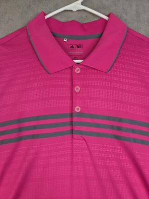 Рубашка поло Adidas Golf Puremotion мужская 2XL Dk розовая в полоску из нержавеющей стали 3 пуговицы - Изображение 1 из 4