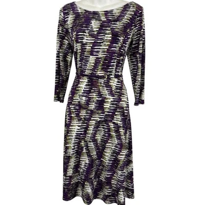 Kasper Plum Green Print Belted 3/4 Sleeve Jersey Knit Stretch Dress NWT sz 6 - Image 1 of 4