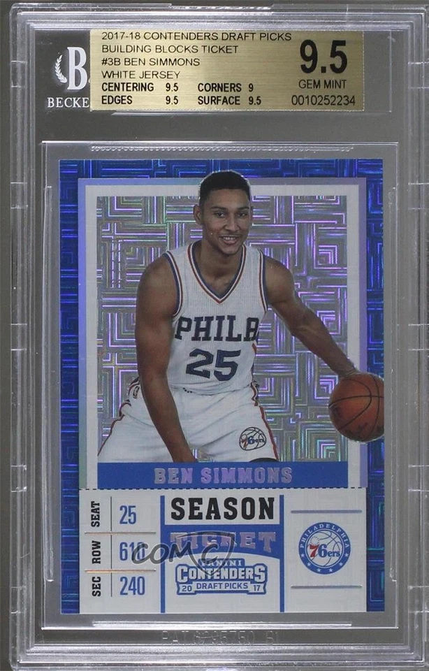 2017-18 Contenders Draft Picks Building Blocks Ticket /10 Ben Simmons #3 BGS 9.5 - Image 1 of 2