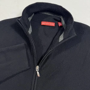 Saks Fifth Avenue Sweater Mens Size Large Black Zip Up Wool Blend Long Sleeve* - Picture 1 of 12