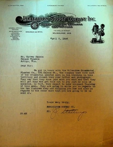 Exhibitors Supply Co Membrete Milwaukee Wi 5 de abril de 1925 Trabajo de yeso - Imagen 1 de 1