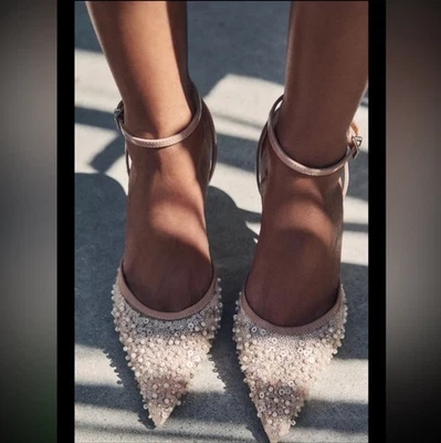 ZARA 女式串珠 MESH SLINGBACK HEEL 鞋刺绣 US 9 — 第 1/4 张图片