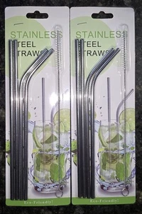 8 Reusable Stainless Steel Drinking Straws 6mm x 8.5" Fits 20 oz Tumblers 2 Pk - Picture 1 of 2