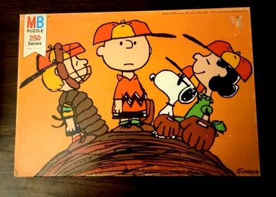 VTG MB Peanuts 250-Piece Puzzle Snoopy Charlie Brown Baseball  COMPLETE NIB - Image 1 of 2