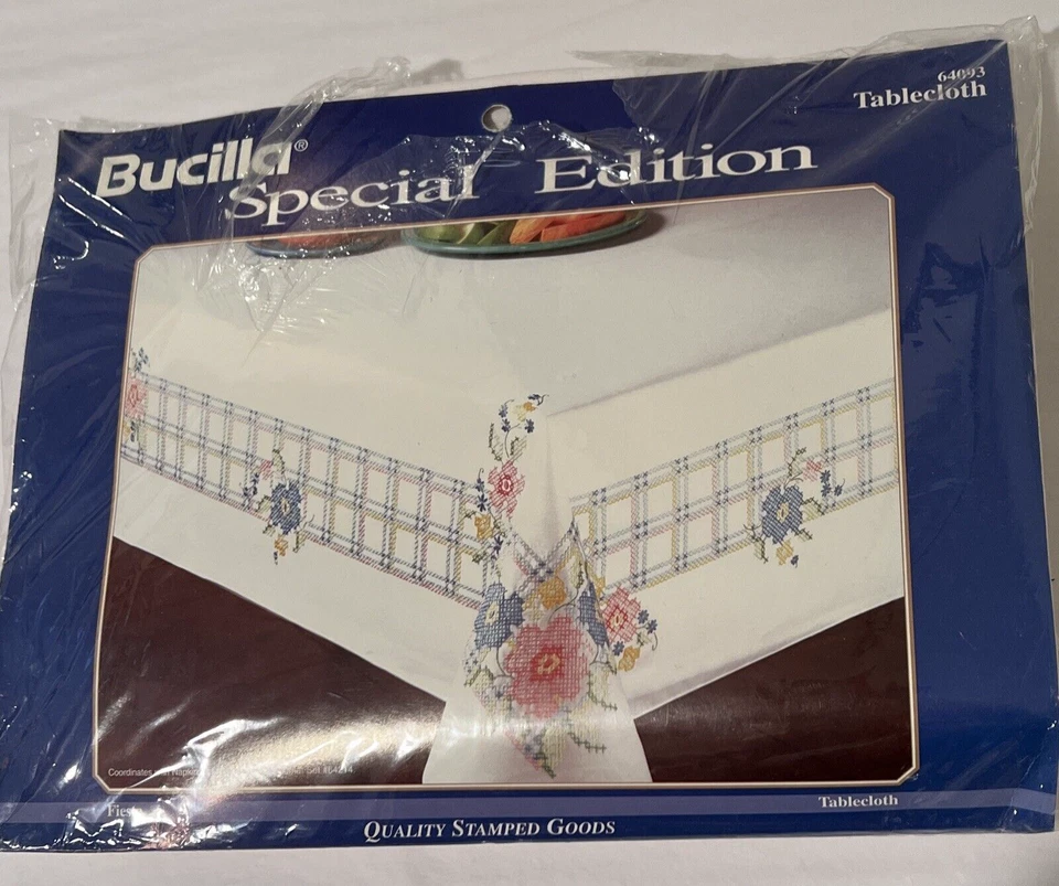Vintage 1994 Bucilla Special Edition Fiesta Cross Stitch Tablecloth 52x70 USA