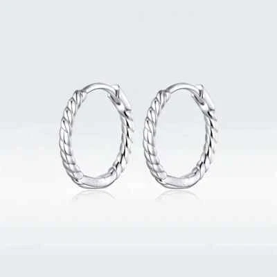 Sterling Silver 925 Solid Twisted Huggie sleeper hoop earring  6mm,8mm,10mm,12mm — 第 1/4 张图片