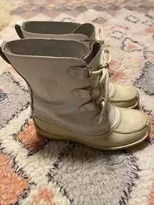 VTG Sorel Chugalug Kaufman White Leather Cream Winter Boots Size 8 Vintage - Picture 1 of 5