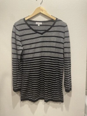 Joseph A Acogedor Suéter Negro Gris Rayas Mangas 3/4 Jersey Cuello en V Suave Lux Talla M Foto 1 de 4