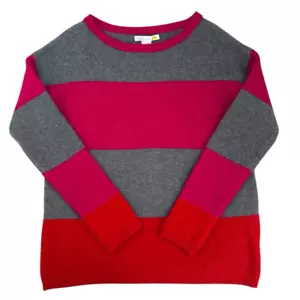C&C California Women M Striped Sweater Wool Blend Pink Red Gray Cozy - Picture 1 of 6