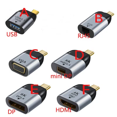 Type C Male to HDMI VGA RJ45 Mini DP USB 3.1 Video Female Converter Adapter Plug - Image 1 of 4
