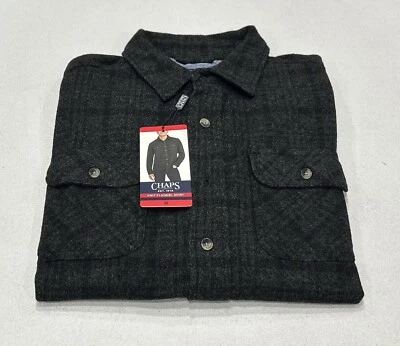 Chaps Men's Regular Fit Knit Flannel Shirt, Black, Size M - Image 1 of 4