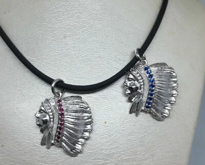 Ciondolo argento MEZZO VOLTO PROFILO INDIANO RODIATO ETNICO NOVITÀ - Immagine 1 di 4